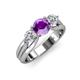 3 - Alyssa 1.31 ctw (6.50 mm) Round Amethyst and Lab Grown Diamond Three Stone Engagement Ring 