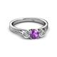 3 - Alyssa 0.92 ctw (5.50 mm) Round Amethyst and Lab Grown Diamond Three Stone Engagement Ring 