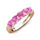 3 - Wendy 2.20 ctw (4.00 mm) Cushion Shape Lab Created Pink Sapphire Side Gallery 5 Stone Wedding Band 