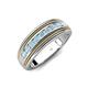 4 - Zaid 0.35 ctw (2.40 mm) Round Aquamarine Two Toned and High Polished Edges Men Wedding Band 