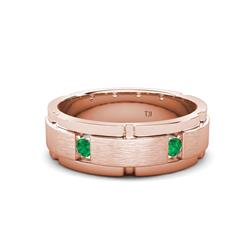 Laken ctw Round Emerald Satin Finished Center and Polished Edges with Grooved Lines Men Wedding Band Round Emerald ctw Satin Finished Center and Polished Edges with Grooved Lines Men Wedding Band K Rose Gold
