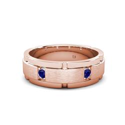 Laken ctw Round Blue Sapphire Satin Finished Center and Polished Edges with Grooved Lines Men Wedding Band Round Blue Sapphire ctw Satin Finished Center and Polished Edges with Grooved Lines Men Wedding Band K Rose Gold