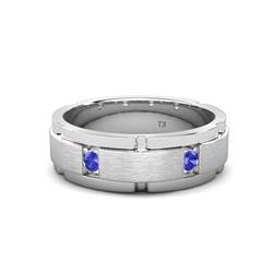 Laken ctw Round Tanzanite Satin Finished Center and Polished Edges with Grooved Lines Men Wedding Band Round Tanzanite ctw Satin Finished Center and Polished Edges with Grooved Lines Men Wedding Band K White Gold