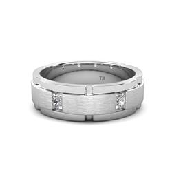 Laken ctw Round White Sapphire Satin Finished Center and Polished Edges with Grooved Lines Men Wedding Band Round White Sapphire ctw Satin Finished Center and Polished Edges with Grooved Lines Men Wedding Band K White Gold