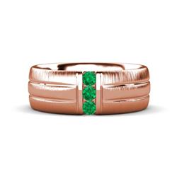 LeBron Round Emerald with Brushed and Polished Finish Three Stone Mens Wedding Band Round Emerald ctw with Brushed and Polished Finish set in a Channel setting Three Stone Mens Wedding Band K Rose Gold