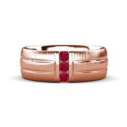 LeBron ctw Round Ruby with Brushed and Polished Finish Three Stone Mens Wedding Band Round Ruby with Brushed and Polished Finish set in a Channel setting Three Stone Mens Wedding Band K Rose Gold