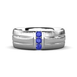 LeBron ctw Round Tanzanite with Brushed and Polished Finish Three Stone Mens Wedding Band Round Tanzanite with Brushed and Polished Finish set in a Channel setting Three Stone Mens Wedding Band K White Gold