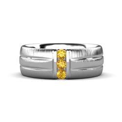 LeBron Round Citrine with Brushed and Polished Finish Three Stone Mens Wedding Band Round Citrine ctw with Brushed and Polished Finish set in a Channel setting Three Stone Mens Wedding Band K White Gold
