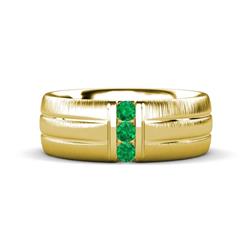 LeBron Round Emerald with Brushed and Polished Finish Three Stone Mens Wedding Band Round Emerald ctw with Brushed and Polished Finish set in a Channel setting Three Stone Mens Wedding Band K Yellow Gold