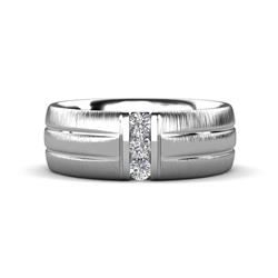 LeBron Round Moissanite with Brushed and Polished Finish Three Stone Mens Wedding Band Round Moissanite ctw with Brushed and Polished Finish set in a Channel setting Three Stone Mens Wedding Band K White Gold
