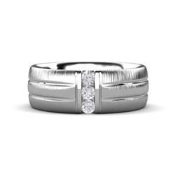LeBron ctw Round White Sapphire with Brushed and Polished Finish Three Stone Mens Wedding Band Round White Sapphire with Brushed and Polished Finish set in a Channel setting Three Stone Mens Wedding Band K White Gold