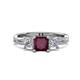 1 - Michele 1.85 ctw (5.50 mm) 3 Stone Princess Cut Rhodolite Garnet and Lab Grown Diamond Twisted Vine Engagement Ring 