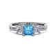 3 - Michele 1.98 ctw (5.50 mm) 3 Stone Princess Cut Blue Topaz and Lab Grown Diamond Twisted Vine Engagement Ring 