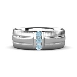 LeBron Round Aquamarine with Brushed and Polished Finish Three Stone Mens Wedding Band Round Aquamarine ctw with Brushed and Polished Finish set in a Channel setting Three Stone Mens Wedding Band Sterling Silver