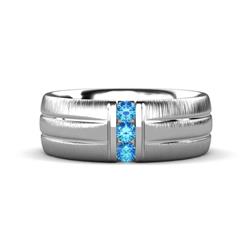 LeBron Round Blue Topaz with Brushed and Polished Finish Three Stone Mens Wedding Band Round Blue Topaz ctw with Brushed and Polished Finish set in a Channel setting Three Stone Mens Wedding Band Sterling Silver