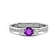 1 - Aniyah 0.61 ctw (5.00 mm) Classic Three Stone Round Amethyst and Natural Diamond Engagement Ring 