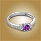 2 - Aniyah 0.61 ctw (5.00 mm) Classic Three Stone Round Amethyst and Natural Diamond Engagement Ring 
