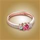 2 - Aniyah 0.61 ctw (5.00 mm) Classic Three Stone Round Pink Tourmaline and Natural Diamond Engagement Ring 