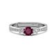 1 - Aniyah 0.71 ctw (5.00 mm) Classic Three Stone Round Rhodolite Garnet and Natural Diamond Engagement Ring 