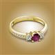 2 - Aniyah 0.71 ctw (5.00 mm) Classic Three Stone Round Rhodolite Garnet and Natural Diamond Engagement Ring 