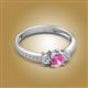 2 - Aniyah 0.74 ctw (5.00 mm) Classic Three Stone Round Pink Sapphire and Natural Diamond Engagement Ring 