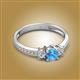 2 - Aniyah 0.71 ctw (5.00 mm) Classic Three Stone Round Blue Topaz and Natural Diamond Engagement Ring 