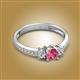 2 - Aniyah 0.61 ctw (5.00 mm) Classic Three Stone Round Pink Tourmaline and Natural Diamond Engagement Ring 