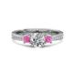 1 - Aniyah 1.48 ctw (6.50 mm) GIA Certified Classic Three Stone Round Natural Diamond (SI/G) and Pink Sapphire Engagement Ring 
