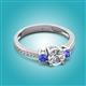 2 - Aniyah 1.32 ctw (6.50 mm) GIA Certified Classic Three Stone Round Natural Diamond (SI/G) and Tanzanite Engagement Ring 