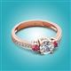 2 - Aniyah 1.30 ctw (6.50 mm) GIA Certified Classic Three Stone Round Natural Diamond (SI/G) and Pink Tourmaline Engagement Ring 
