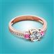 2 - Aniyah 1.48 ctw (6.50 mm) IGI Certified Classic Three Stone Round Lab Grown Diamond (VS1/F) and Pink Sapphire Engagement Ring 
