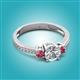 2 - Aniyah 1.30 ctw (6.50 mm) IGI Certified Classic Three Stone Round Lab Grown Diamond (VS1/F) and Pink Tourmaline Engagement Ring 
