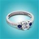 2 - Aniyah 1.36 ctw (6.50 mm) IGI Certified Classic Three Stone Round Lab Grown Diamond (VS1/F) and Blue Sapphire Engagement Ring 