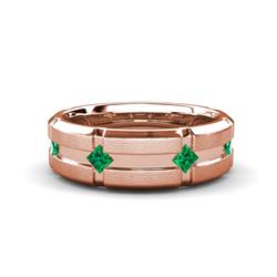 Adam Kite Set Evenly Spaced Princess Cut Emerald Mens Wedding band Princess Cut Emerald ctw Kite Set Evenly Spaced in a Flush setting Four Stone Mens Wedding Band K Rose Gold