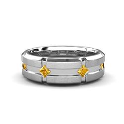 Adam Kite Set Evenly Spaced Princess Cut Citrine Mens Wedding band Princess Cut Citrine ctw Kite Set Evenly Spaced in a Flush setting Four Stone Mens Wedding Band K White Gold