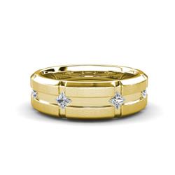 Adam Kite Set Evenly Spaced Princess Cut Lab Grown Diamond Mens Wedding band Princess Cut Lab Grown Diamond ctw Kite Set Evenly Spaced in a Flush setting Four Stone Mens Wedding Band K Yellow Gold