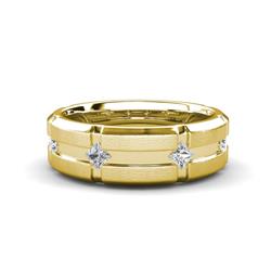 Adam Kite Set Evenly Spaced Princess Cut Moissanite Mens Wedding band Princess Cut Moissanite ctw Kite Set Evenly Spaced in a Flush setting Four Stone Mens Wedding Band K Yellow Gold