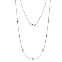 Salina 7Stn Green Garnet on Cable Necklace Stone Green Garnet ctw Womens Station Necklace K White Gold
