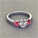 2 - Quyen IGI Certified 1.80 ctw (6.50 mm) Round Lab Grown Diamond and Pink Tourmaline Three Stone Engagement Ring 