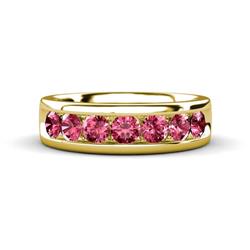 Irvin ctw Pink Tourmaline stone Comfort Fit Men Wedding Band ctw Round Pink Tourmaline using Channel setting Men Wedding Band in K Yellow Gold