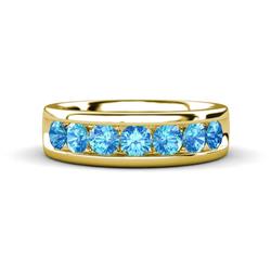 Irvin ctw Blue Topaz stone Comfort Fit Men Wedding Band ctw Round Blue Topaz using Channel setting Men Wedding Band in K Yellow Gold
