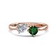 1 - Lysha 1.35 ctw GIA Certified Natural Diamond Pear Shape (7x5 mm) & Lab Created Emerald Cushion Shape (5.00 mm) Toi Et Moi Engagement Ring 