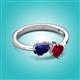 2 - Lysha 1.71 ctw Blue Sapphire Pear Shape (7x5 mm) & Lab Created Ruby Cushion Shape (5.00 mm) Toi Et Moi Engagement Ring 