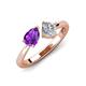3 - Lysha 1.15 ctw Amethyst Pear Shape (7x5 mm) & Natural Diamond Cushion Shape (5.00 mm) Toi Et Moi Engagement Ring 