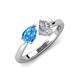 3 - Lysha 1.42 ctw Blue Topaz Pear Shape (7x5 mm) & Moissanite Cushion Shape (5.00 mm) Toi Et Moi Engagement Ring 