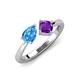 3 - Lysha 1.35 ctw Blue Topaz Pear Shape (7x5 mm) & Lab Amethyst Cushion Shape (5.00 mm) Toi Et Moi Engagement Ring 