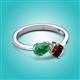 2 - Lysha 1.55 ctw Emerald Pear Shape (7x5 mm) & Red Garnet Cushion Shape (5.00 mm) Toi Et Moi Engagement Ring 
