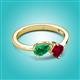 2 - Lysha 1.61 ctw Emerald Pear Shape (7x5 mm) & Lab Created Ruby Cushion Shape (5.00 mm) Toi Et Moi Engagement Ring 