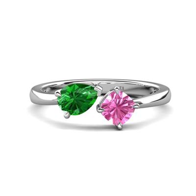 Lysha ctw Green Garnet Pear Shape x Lab Created Pink Sapphire Cushion Shape Toi Et Moi Engagement Ring