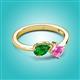 2 - Lysha 1.61 ctw Green Garnet Pear Shape (7x5 mm) & Lab Created Pink Sapphire Cushion Shape (5.00 mm) Toi Et Moi Engagement Ring 